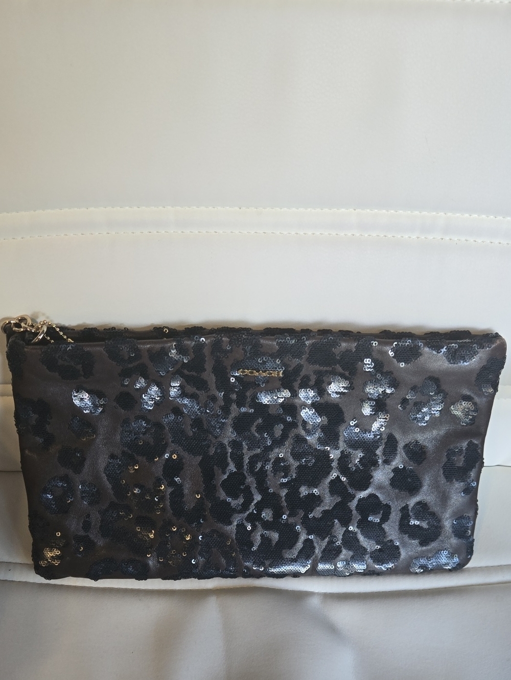 Coach Sequin Leopard Print Clutch - Black Brown